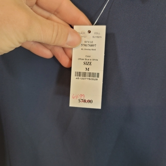 WHITE HOUSE BLACK MARKET NAVY & WHITE SLEEVELESS OVERLAY SHELL, SZ MEDIUM - Picture 5 of 11